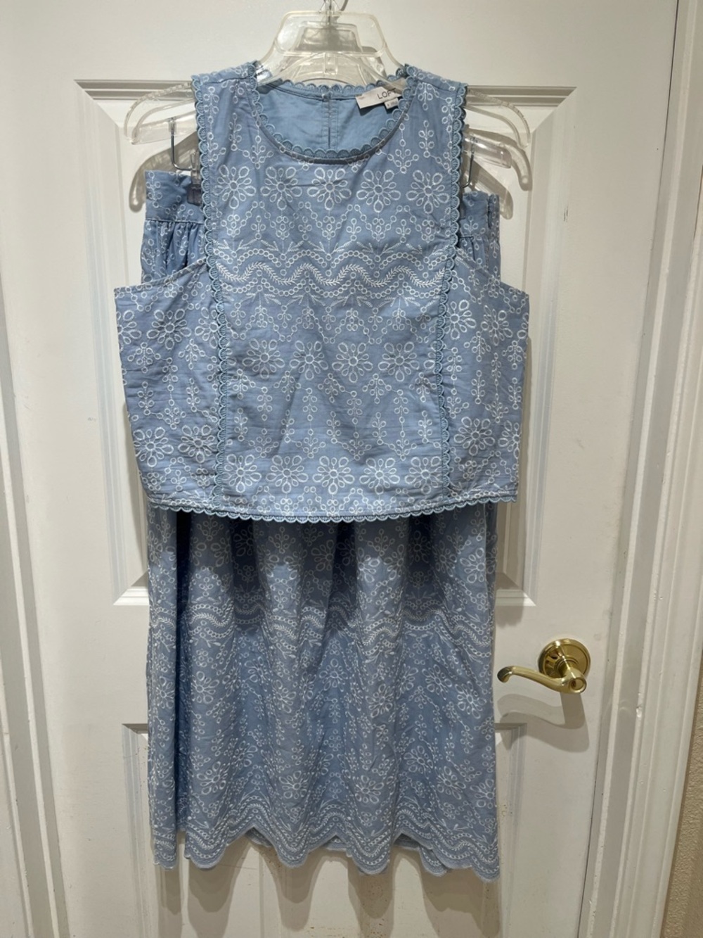 NWT LOFT Light Blue Maxi Skirt and Top with Lace Embroidery Scalloped Hem Set - Picture 3 of 16